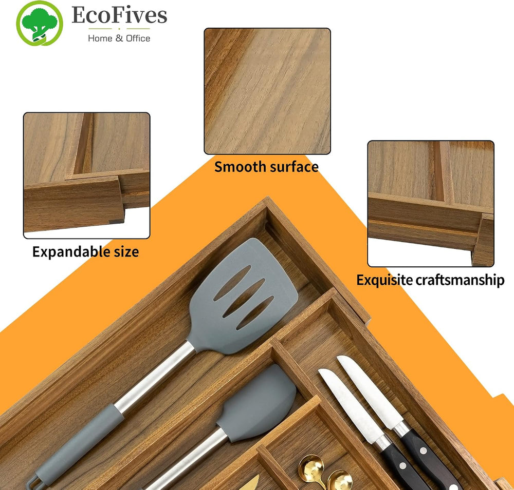 Luxury Acacia Kitchen Drawer Organizer - Silverware Organizer - Utensil Holde...
