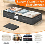 SpaceWhisper 90L Under Bed Storage Containers, 2-Pack Storage Bins with Clear Top, Foldable Closet Organizers and Storage with Label Holder for Clothing, Blankets, Comforter & Pillows (Grey)