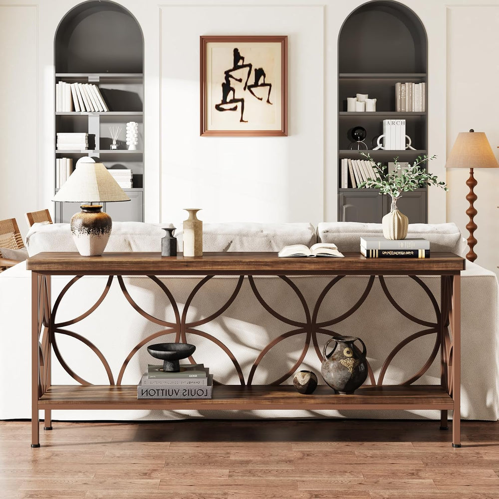 Tribesigns 70.9-Inch Narrow Sofa Table, 2-Tier Industrial Console Table Behin...