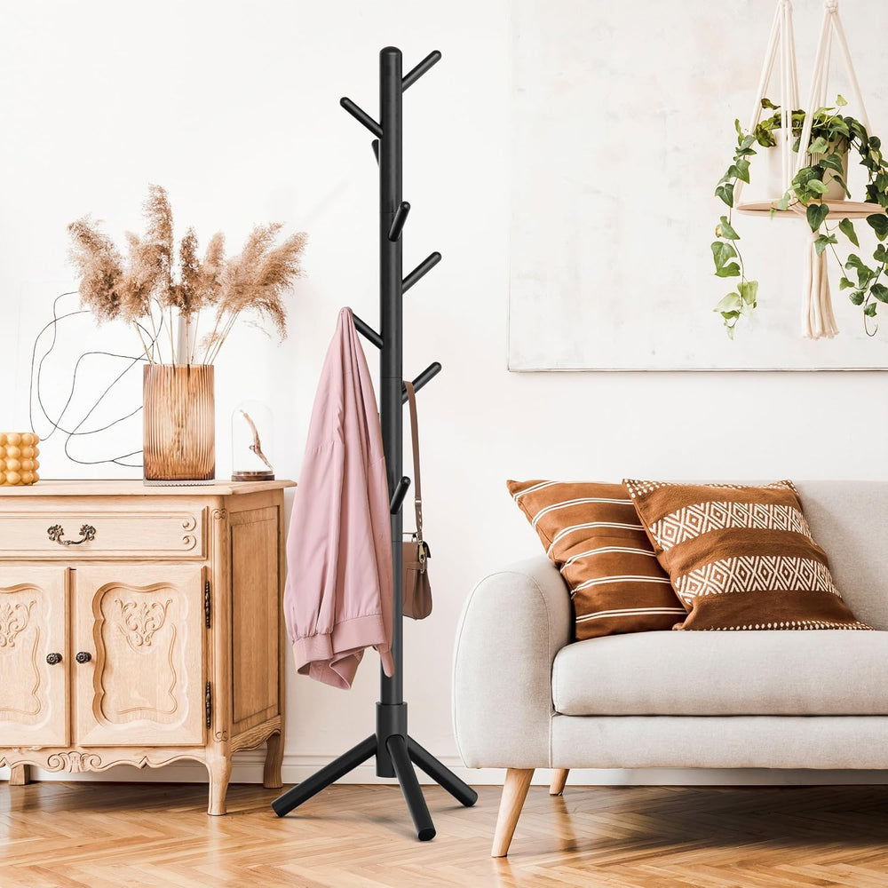 Simple Houseware Wooden Coat Rack Stand, Hall Tree with 9 Hooks, Black
