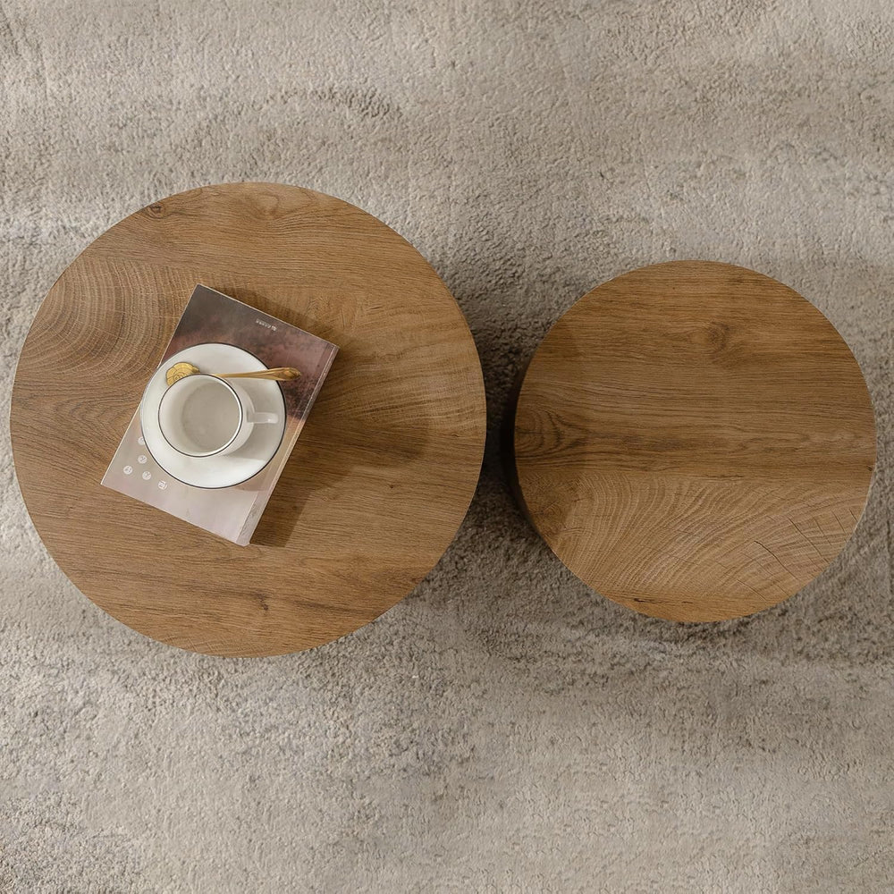 Nesting Round Coffee Table Set of 2, Accent End Table for Small Spaces, Morde...
