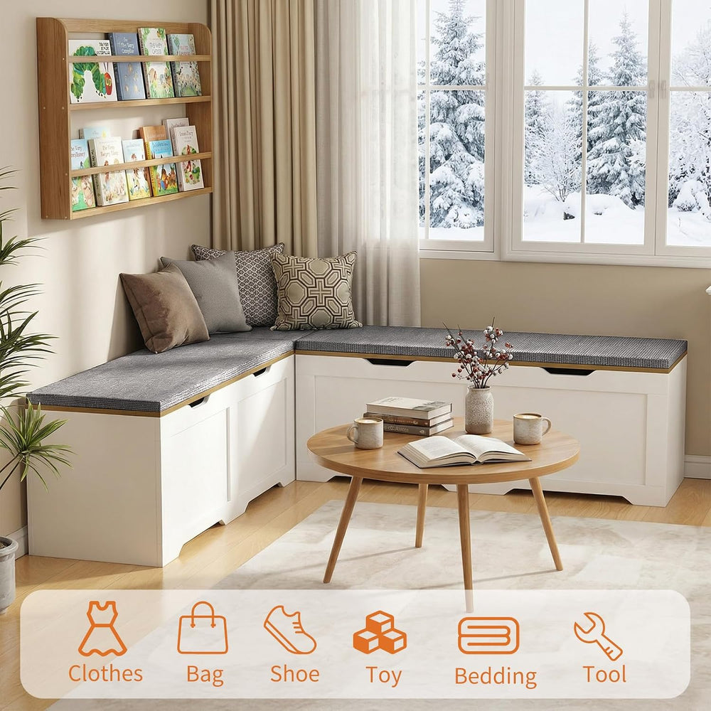 Zevemomo 63" L Shaped Storage Bench with Cushion, Kitchen Breakfast Nook...