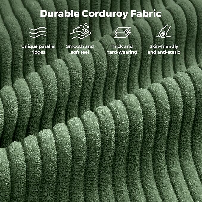Vesgantti 97" Modular Sectional Sofa Green, Sectional Couch with Movable Ottoman, Comfy Corduroy Couch with Spring Cushion, Modular Sofa with Deep Seat for Living Room, Bedroom and Apartment