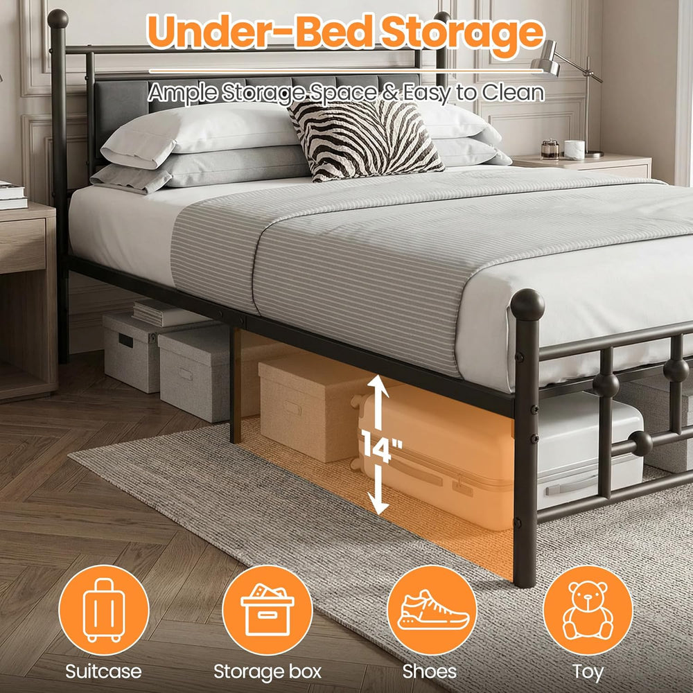Velvet Upholstered Queen Bed Frame with Headboard