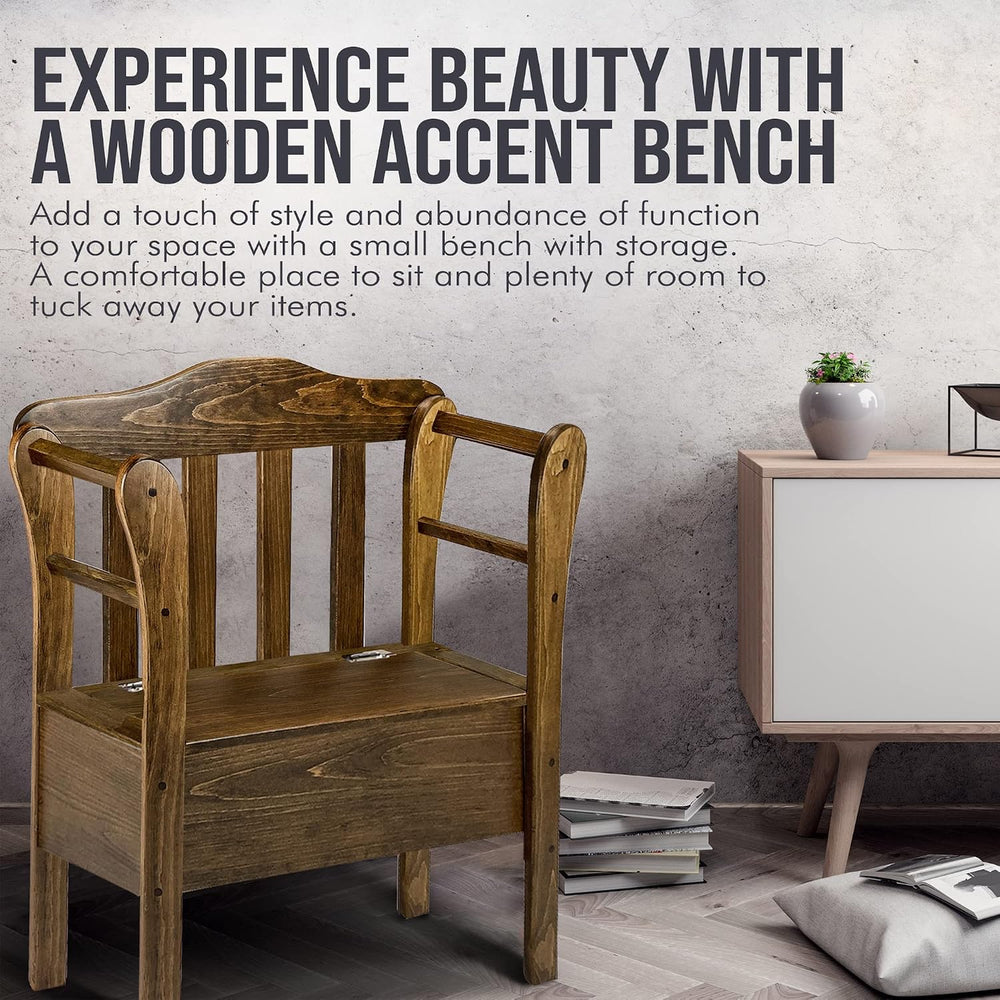 Peaceful Classics Bench with Storage - Small Wooden Storage Bench for Entrywa...