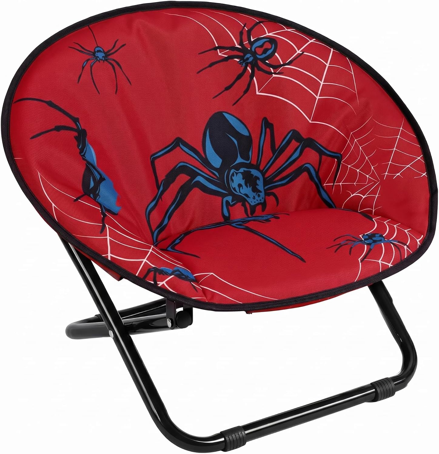 Fumete Spiderweb Folding Saucer Chair with Cushion Portable Foldable Round Metal Camping Saucer Chair Comfortable Collapsible Chairs for Indoor Outdoor Halloween Decor Patio Camping Bedroom
