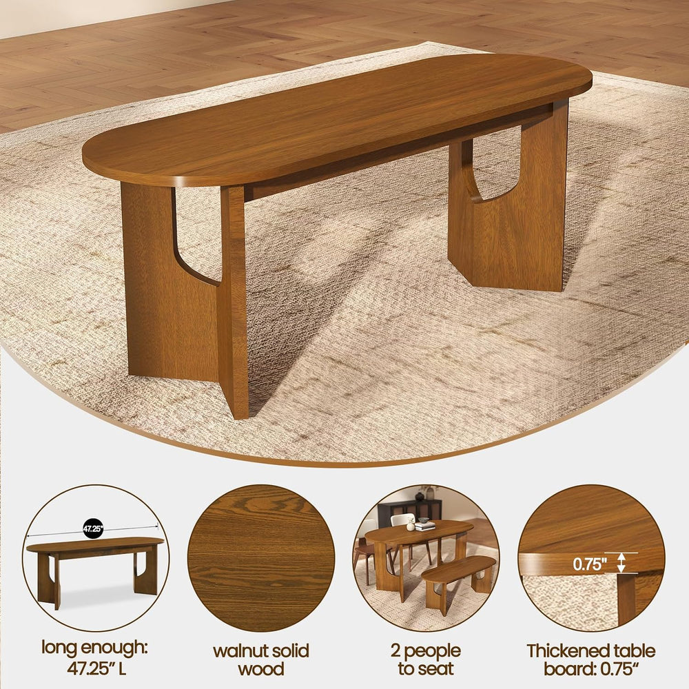 VESCASA 47.25" L Walnut Wood Oval Bench, Solid Wood Dining Bench with Wo...