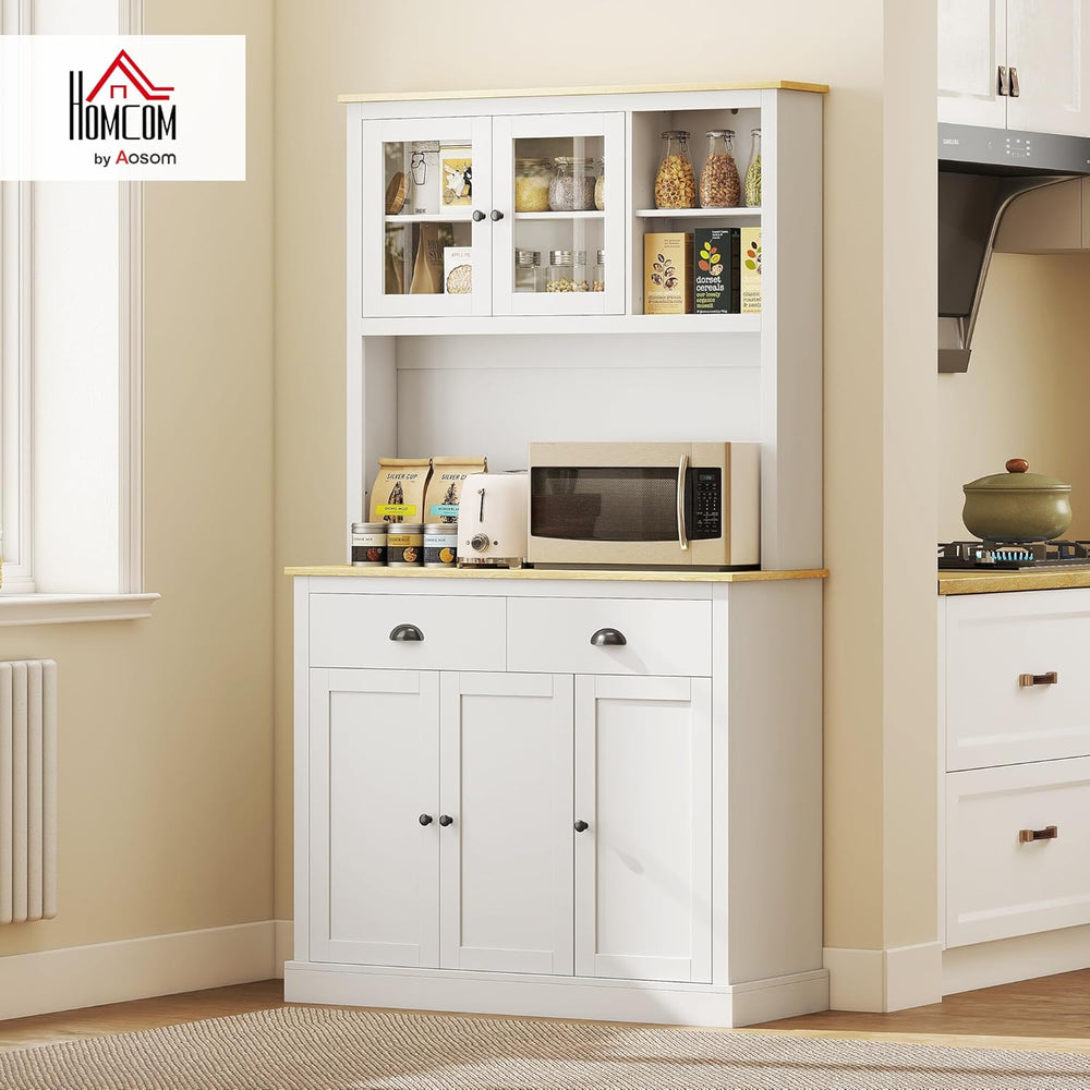 HOMCOM Kitchen Pantry Storage Cabinet with Microwave Stand, 71" Modern K...