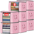 Fab totes 24 Gallons Clothes Storage, Foldable Thick Fabric Blanket Storage Bags, Containers for Organizing Bedroom, Closet, Clothing, Comforter, Organization with Handle (8 Pack,Pink)