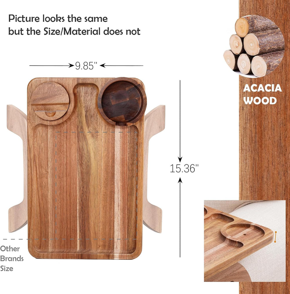 Nnewvante 2 Pack Couch Armrest Table, Acacia Wood Sofa Arm Clip On Tray | 3 i...