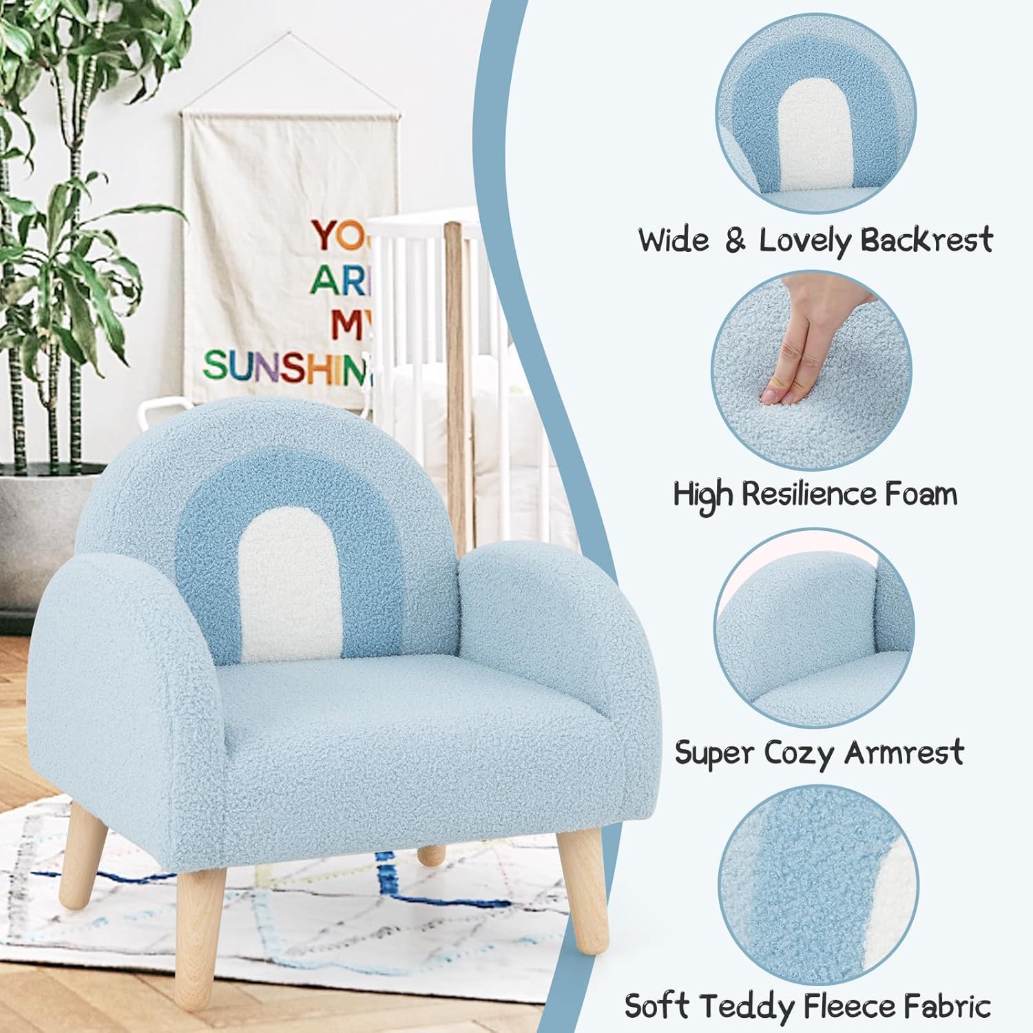INFANS Kids Sofa, Toddler Armchair with Solid Wooden Frame Anti-Tipping Design Plush Fabric, Upholstered Children Chair for Kindergarten Playroom Preschool, Gift for Boys Girls, Toddler Couch