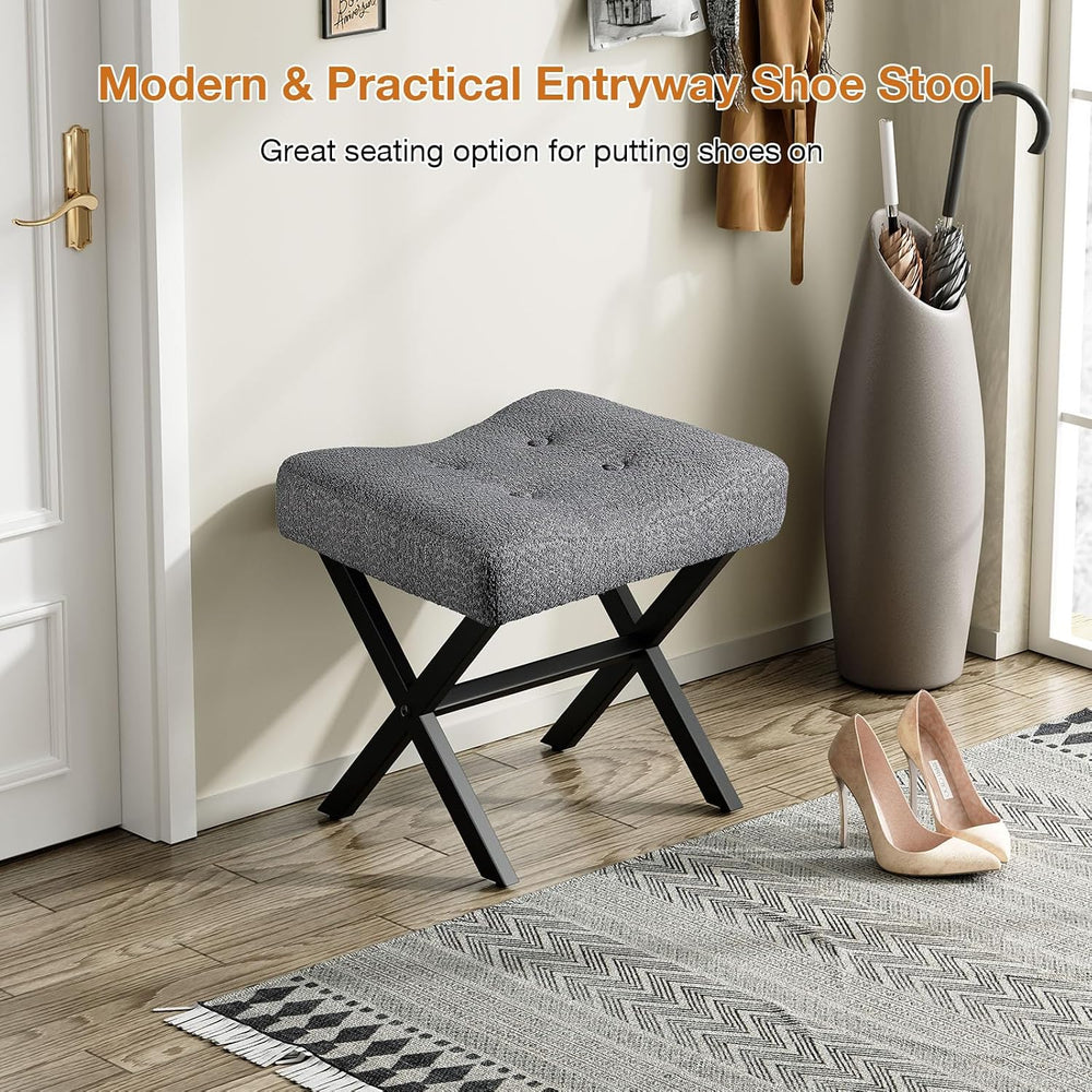 Memobarco 18-Inch Large Vanity Stool Chair, Gray Makeup Stool | Teddy Flannel...