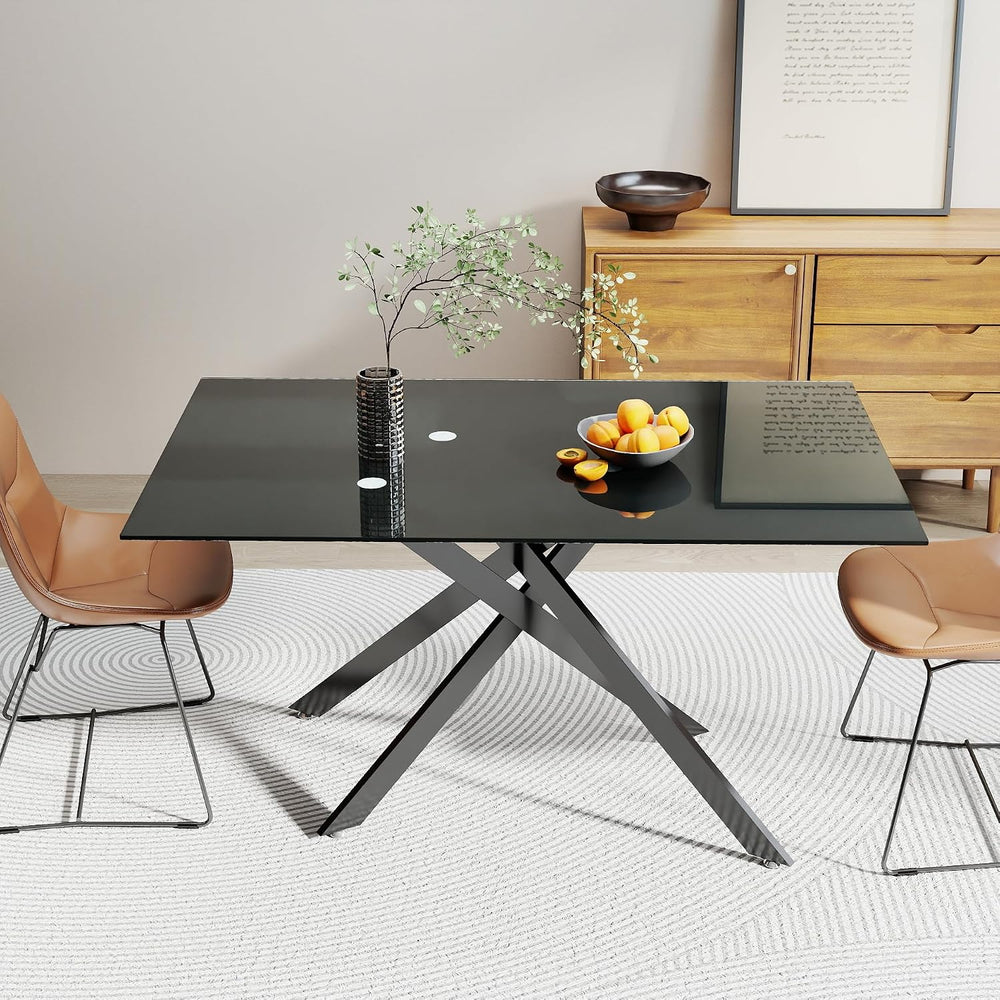 51.2" Glass Dining Table for 2-4 People, Modern Kitchen Table with Black...