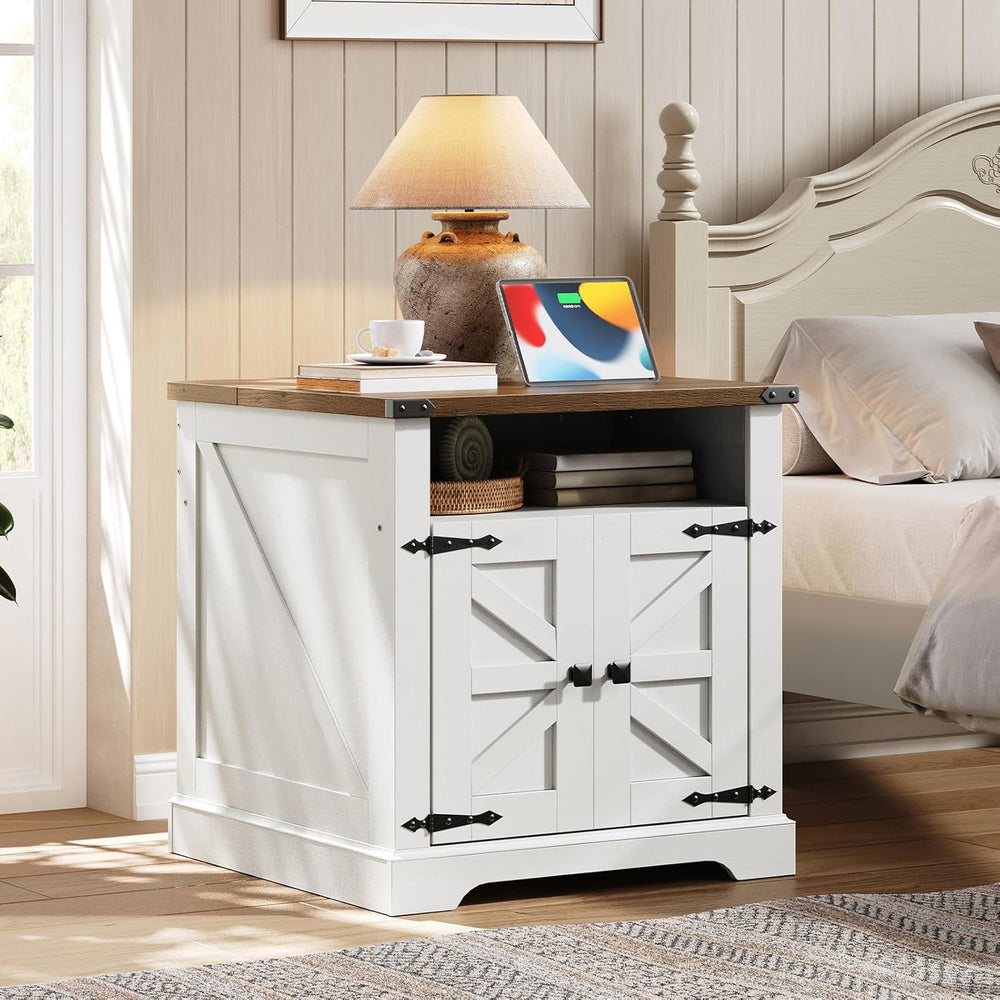 HOOBRO Farmhouse End Table with Charging Station, 23.6" Large End Tables...
