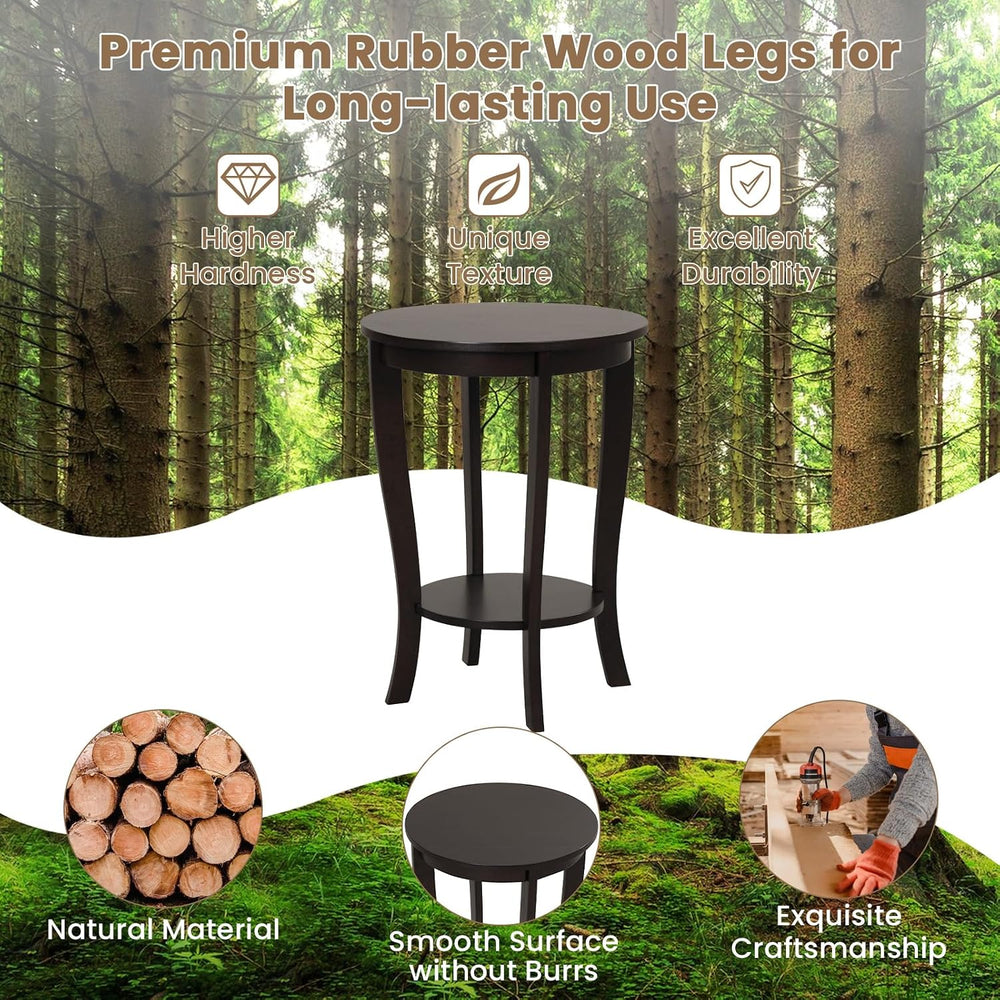 SlickBlue Space-Saving 2-Tier Round End Table with Premium Wood Legs and Floo...