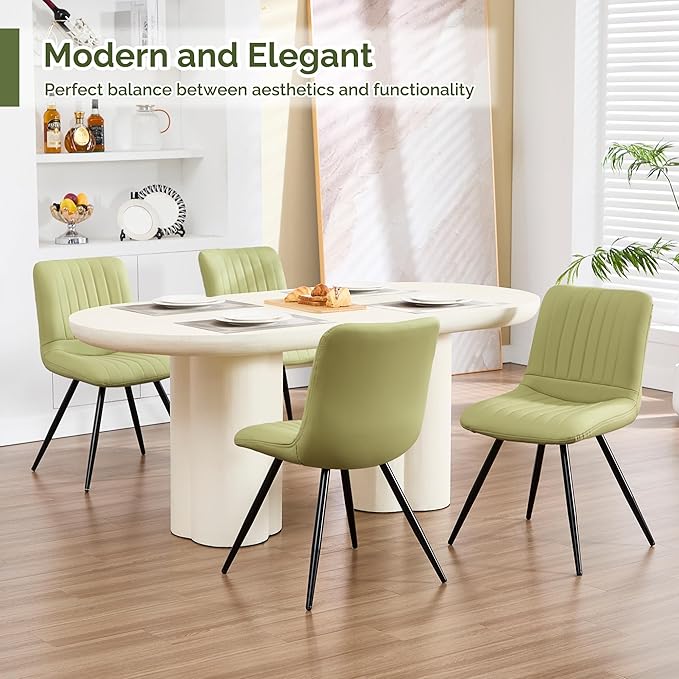 Dining Chairs Set of 3, Modern Dining Chairs with Thick Cushions, PU Leather Upholstered Kitchen Dining Room Chairs with Metal Legs for Dining Living Room (Green)
