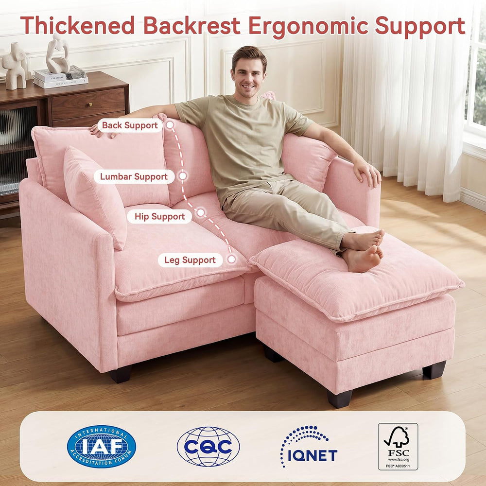 L-Shape Loveseat Sofa Couch with Ottoman, Small 50" Love Seat 27" D...