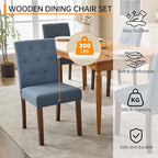 Upholstered Dining Chairs Set of 4, Button Tufted Parsons Chairs with Wood Legs and Padded Seat, Modern Fabric Side Chairs for Dining Room Kitchen Farmhouse Hotel, Blue