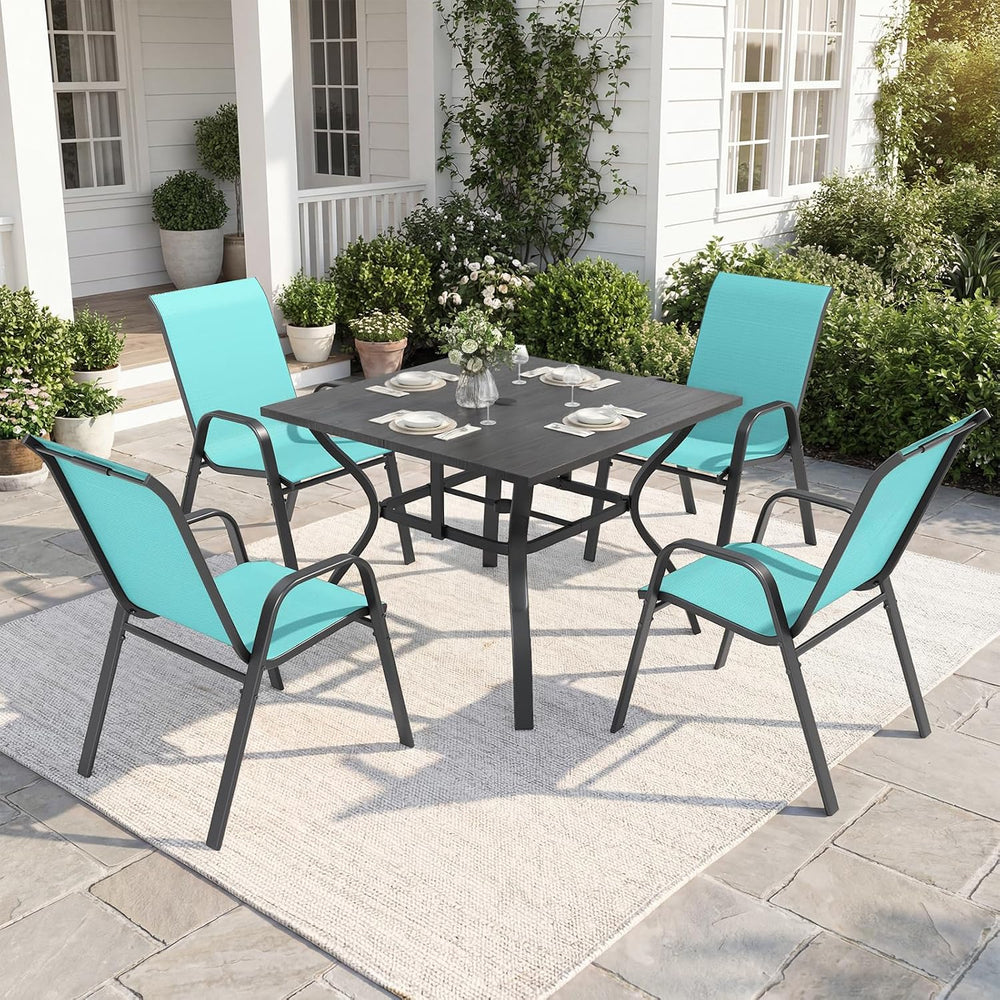 Outdoor Dining Set for 6, 7pcs Patio Table and Chairs Set with Adjustable Umb...