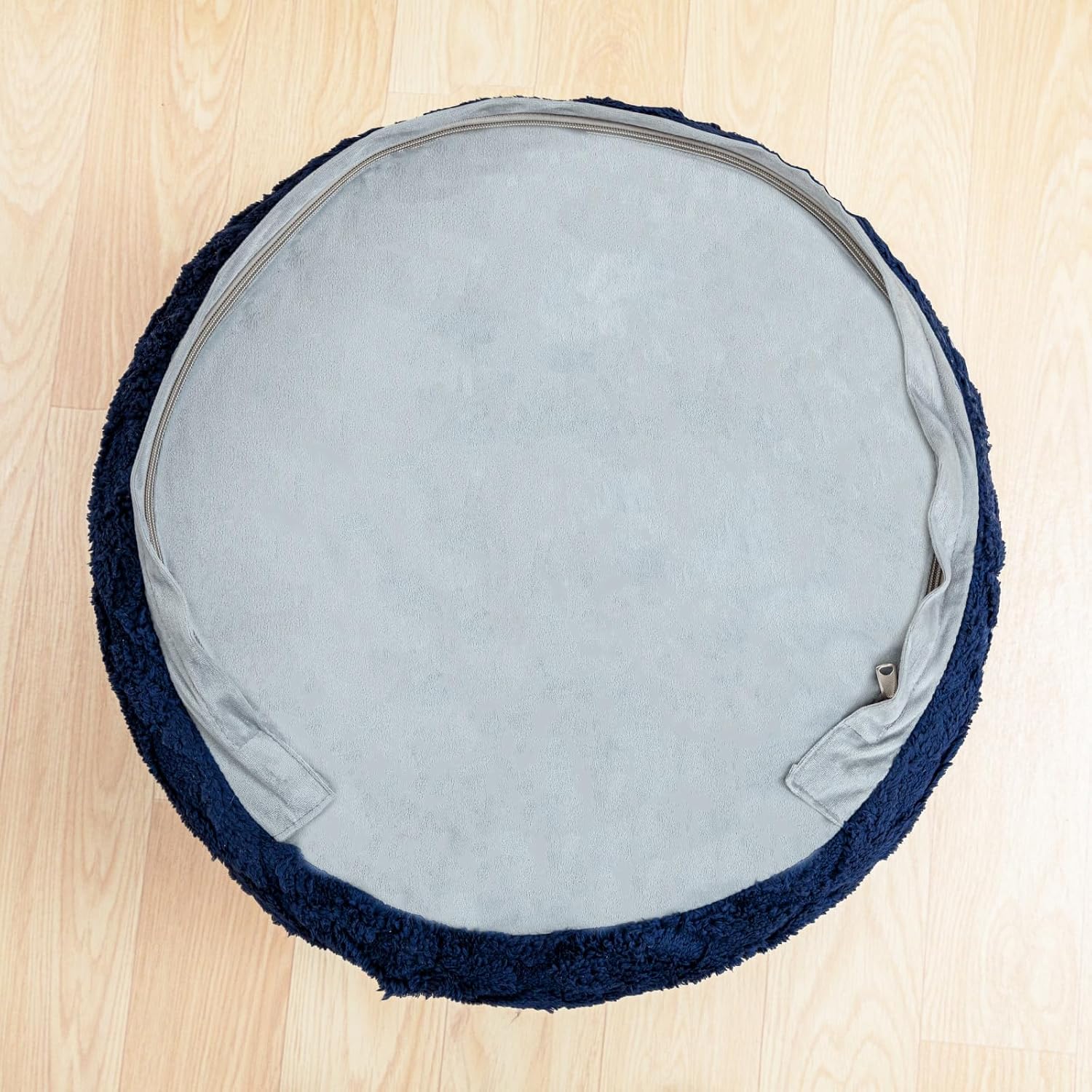 Round Ottoman Pouf, All-in-One Foam Filling Foot Rest 20x14In Navy | Stuffed Floor Pouf,Ottoman Foot Stool for Couch,Stuffed Pouf,Boho Floor Seating,Bean Bag Ottoman for Living Room Bedroom Dorm