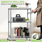 3 Tier Rolling Utility Carts with Wheels Heavy Duty Storage Cart 750Lbs Capacity Adjustable Kitchen Metal Organizer Cart with Handle & Shelf Liner Commercial Service Trolley for Indoor & Outdoor Use