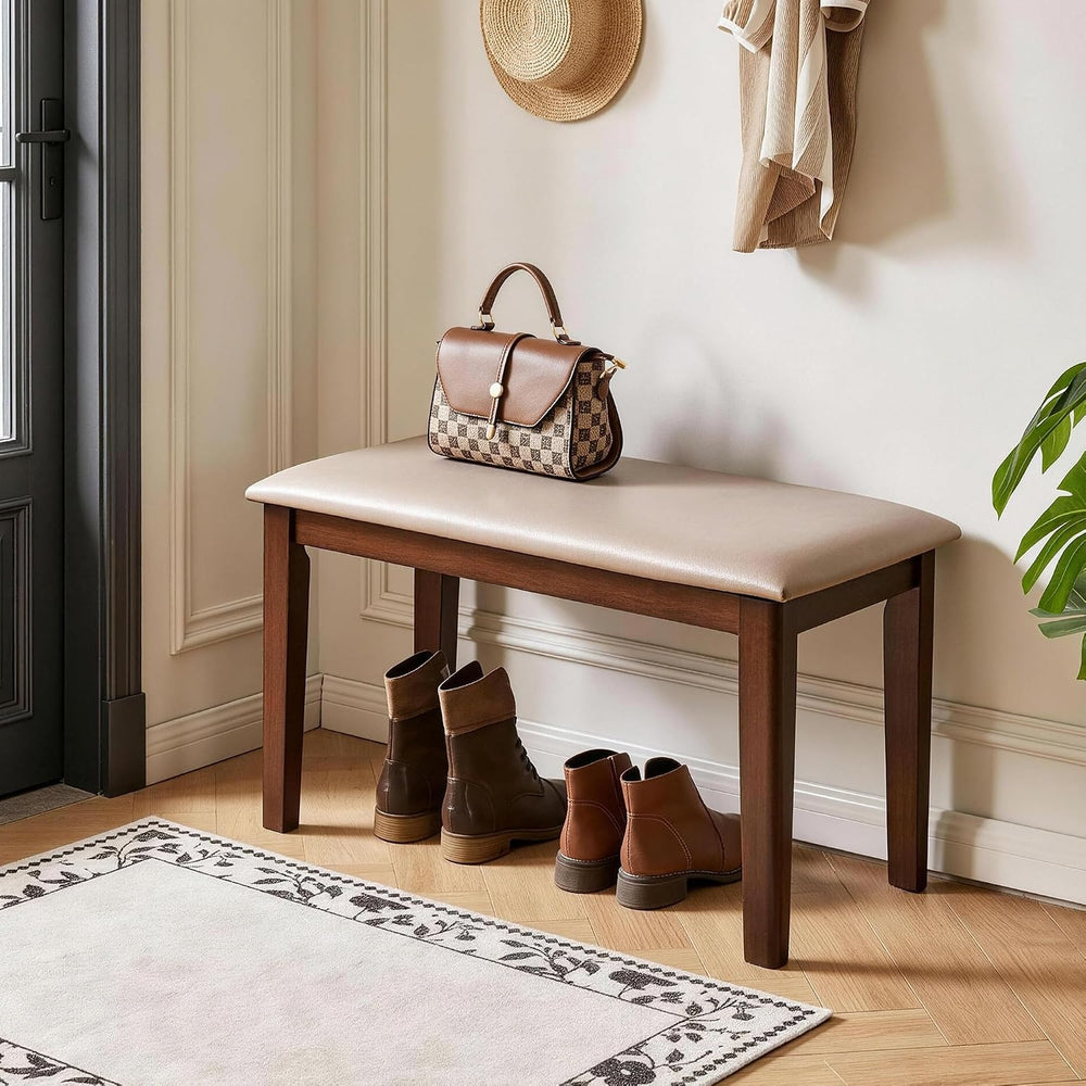 31.1''Leather-Upholstered Shoe Bench, Solid Wood Entryway Bench | Far...
