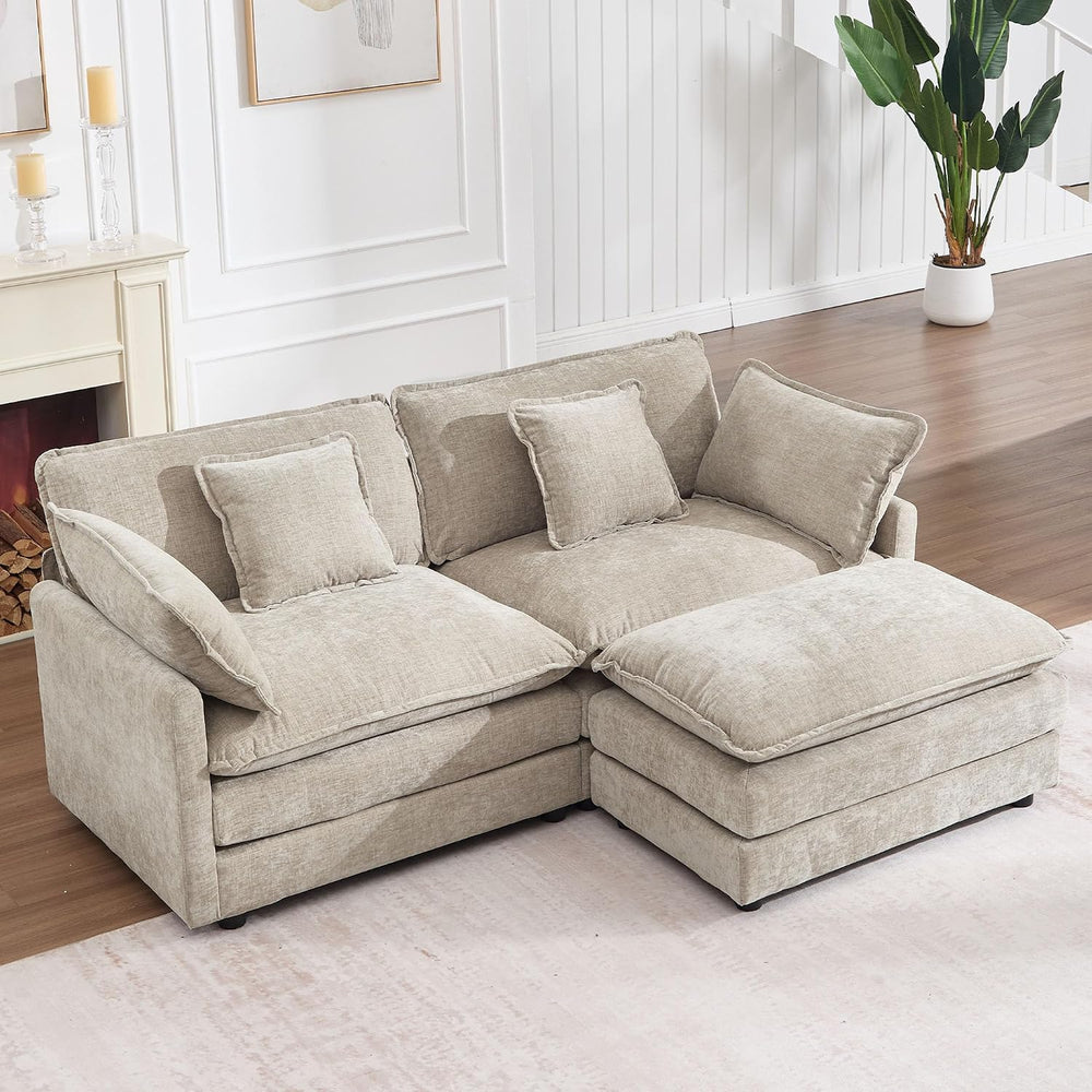 GNIXUU 76.7" Camel Small L Shaped Cloud Couch Loveseat Sofa with Ottoman...