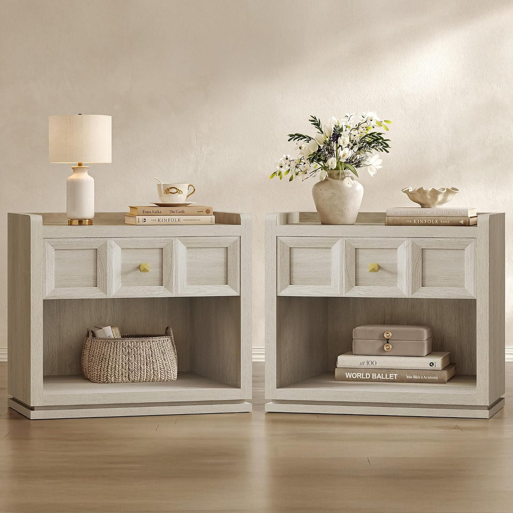 SICOTAS Night Stand Set 2, 26" Wide Nightstands with Drawer