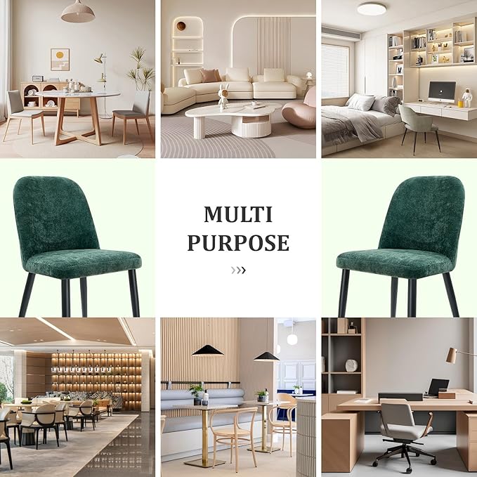 Upholstered Dining Chairs Set of 8 Modern Kitchen Chairs Chenille Fabric Dining Room Chairs High-Back Padded Dining Chairs with Metal Legs for Kitchen Dining Room Restaurant Cafe Hotel, Green