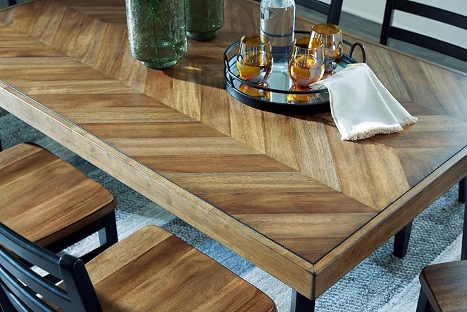 Signature Design by Ashley Blondon Rectangular Dining Room Table Set with 6 Chairs, Chevron Pattern, Tapered Legs, Seats 6, Wood, 60" Long, Brown & Black