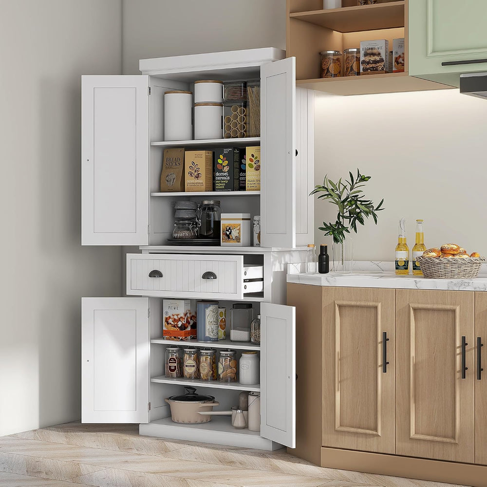 72" Farmhouse Kitchen Pantry Cabinet with Drawer and Adjustable Shelves ...