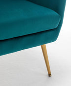 Container Furniture Direct Modern Chic Mid-Century Velvet Accent Armchair for Living Room, Bedroom, or Home Office, Button-Tufted Wingback Design with Gold Flared Legs, Dark Teal