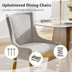 Upholstered Dining Chairs Set of 2, Modern Fabric Side Chairs with Gold Stainless Steel Legs, Accent Kitchen Chairs for Dining Room Table, Beige