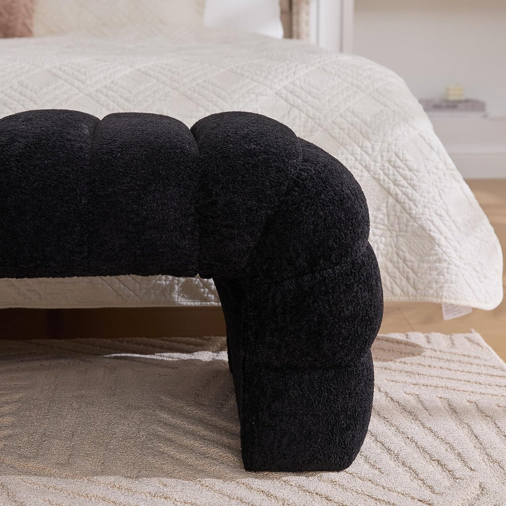 Sophisticated 69.7” Wide Black Upholstered Armless Bed Bench, Modern Channel ...