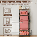 MAJALiS Mini Fridge Microwave Combo Stand Cabinet Shelf with Storage Space | Coffee Bar to go over Small Refrigerator with Power Outlet, Metal Bakers Rack Minifridge Organizer Station for Dorm, Office