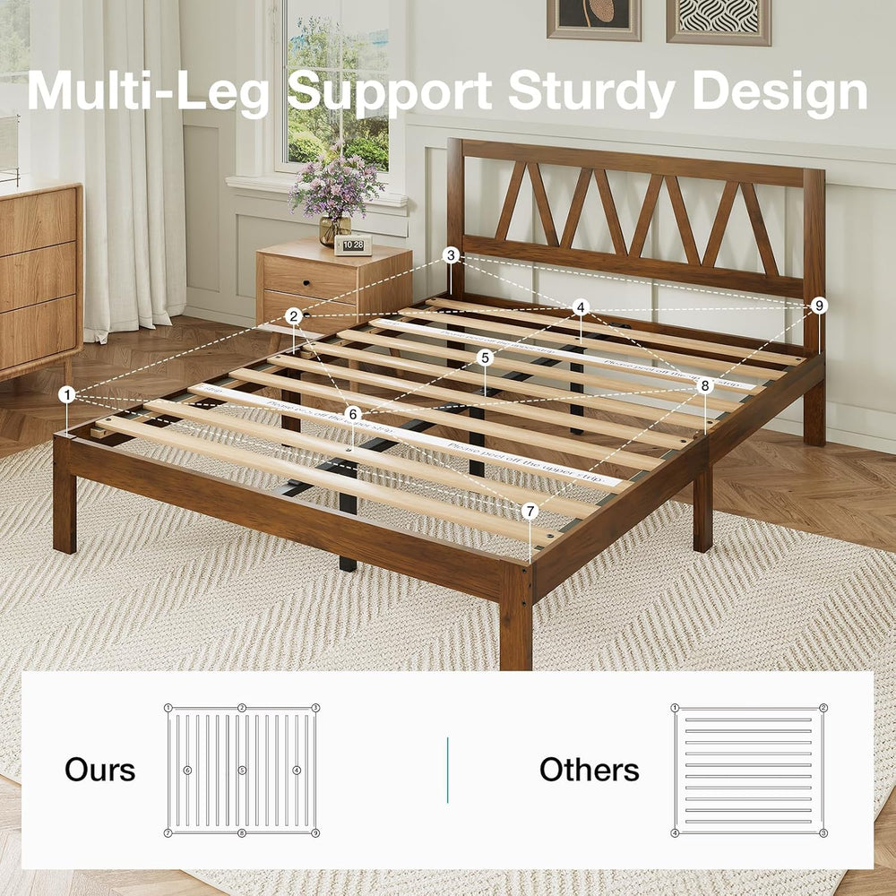 Novilla 12 Inch Queen Bed Frame with Headboard Bed Frame Queen Size Solid Woo...