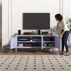 3 Door Lockable Metal TV Stand Storage Cabinet, Wide Heavy Duty Media Console for Large 100+ Inch TVs, Home Office Entertainment Center, Purple 22" H X 47.3" W X 13.8" D