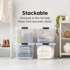 IRIS USA 72 Qt Stackable Plastic Storage Bins with Lids, 6 Pack - BPA-Free, Made in USA - See-Through Organizing Solution, Latches, Durable Nestable Containers, Secure Pull Handle - Clear