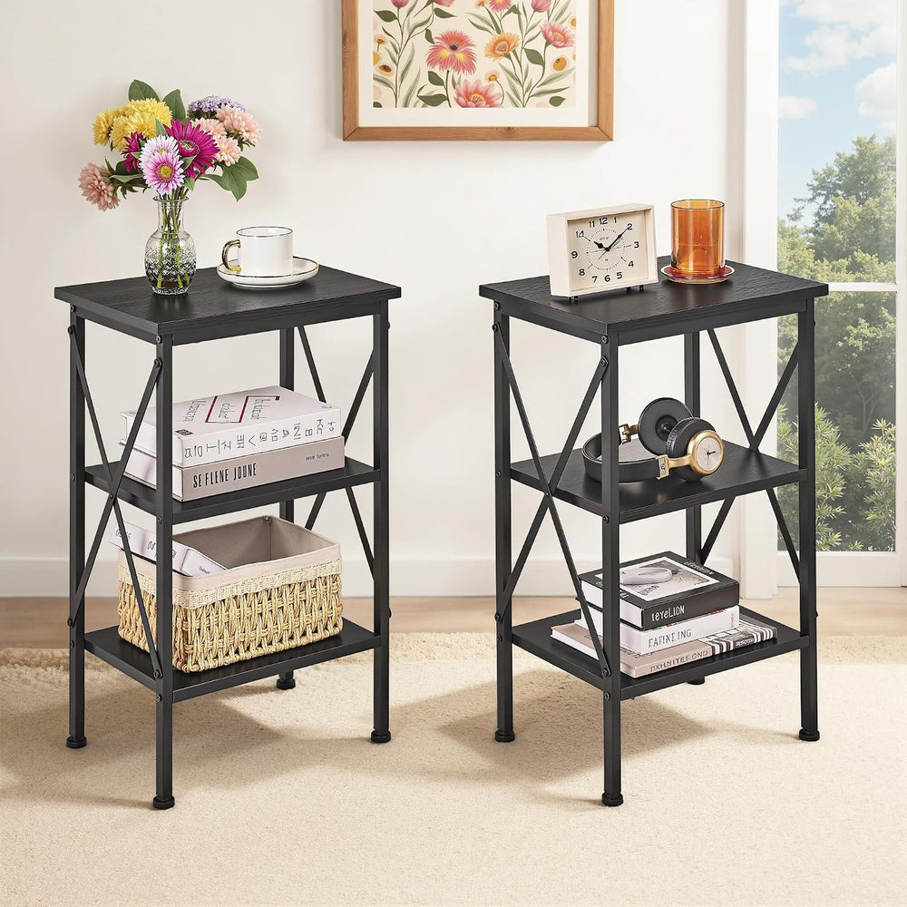 VECELO End Side Table Night Stand,X-Design with Storage Shelf for Bedroom,Liv...