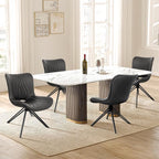 Dining Chairs Set of 2, 360° Swivel Upholstered Mid-Century Modern Kitchen Dining Room Chairs, Armless Faux Leather Accent Side Chair with Padded Back, Metal Leg, Black