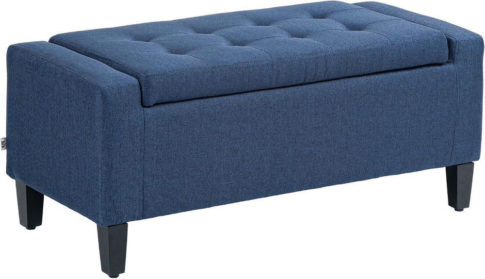 HOMCOM 36" Ottoman with Storage, Lift Top Rubberwood Legs 330 lb Dark Bl...