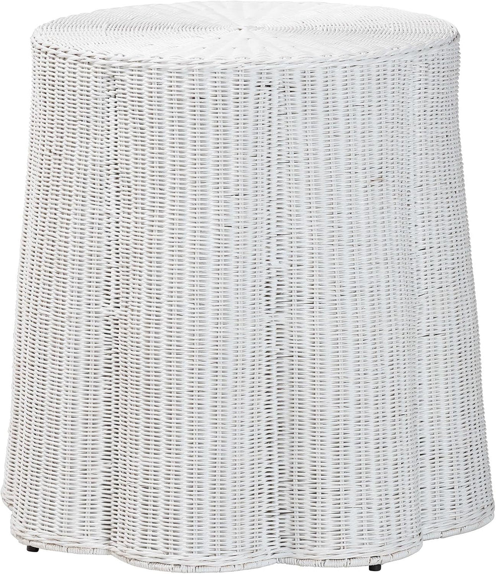 Bali & pari Palm Scallop Rattan Console Table – Handwoven Wicker Round Ac...