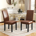 LSSPAID Dining Chairs Set of 2, PU Leather Upholstered Dining Room Chairs with Nailhead Trim and Solid Wood Legs for Home and Kitchen, Brown