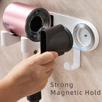 Hair Dryer Holder Wall Mounted, Blow Dryer Holder with Strong Magnet, Dyson Hair Dryer Holder Adhesive Aluminum Alloy Organizer for Bathroom White UEMUSI