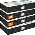 SpaceWhisper 90L Under Bed Storage Containers, 4-Pack Storage Bins with Clear Top, Foldable Closet Organizers and Storage with Label Holder for Clothing, Blankets, Comforter & Pillows(Black)