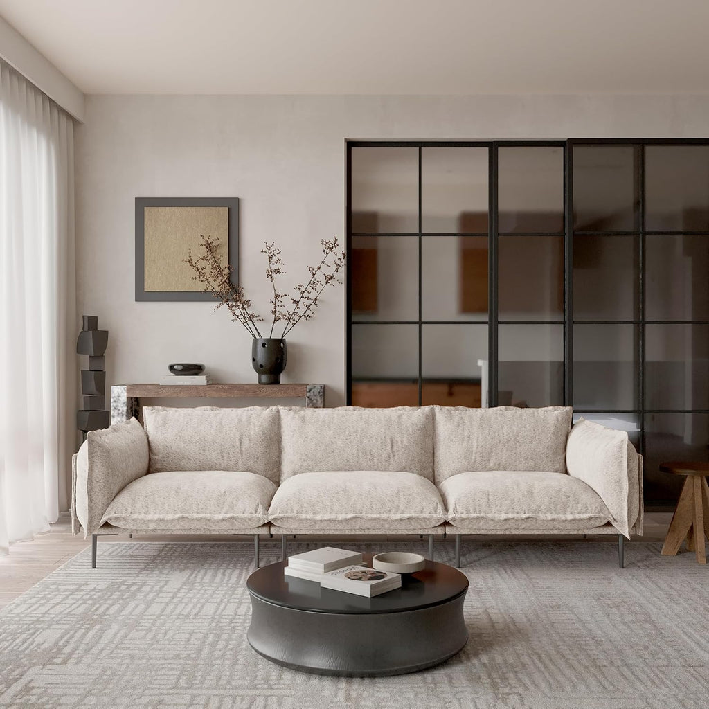 111" 3 Seater Cloud Sofa, Mid-Century Modern Sectional Couches with Thick Cushion, Modular Couch with High Sofa Legs, Sofa Furniture for Small Space Living Room Office Apartment, Light Brown