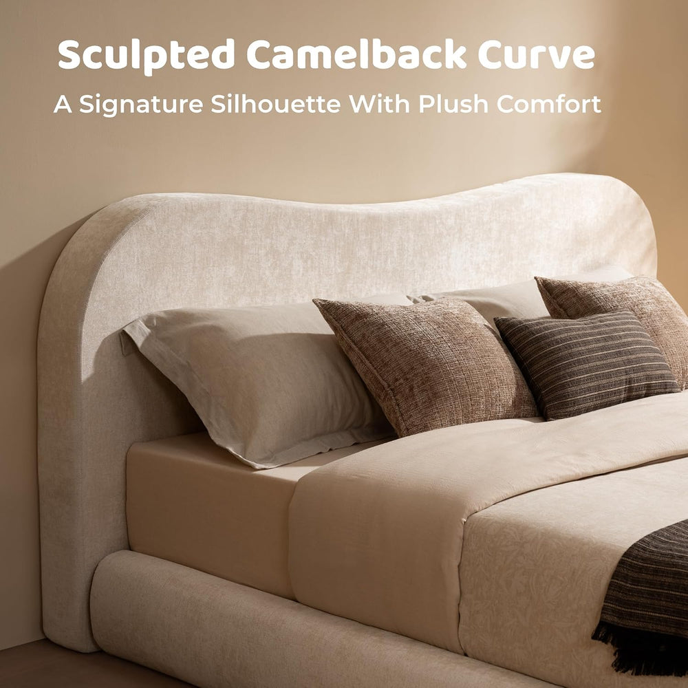 RECCI AirFrame King Upholstered Bed Frame with Camelback Curved Headboard