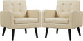 Yaheetech Mid-Century Accent Chairs, PU Leather Modern Upholstered Living Room Chair, Cozy Armchair Button Tufted Back and Wood Legs for Bedroom/Office/Cafe Beige 2PCS