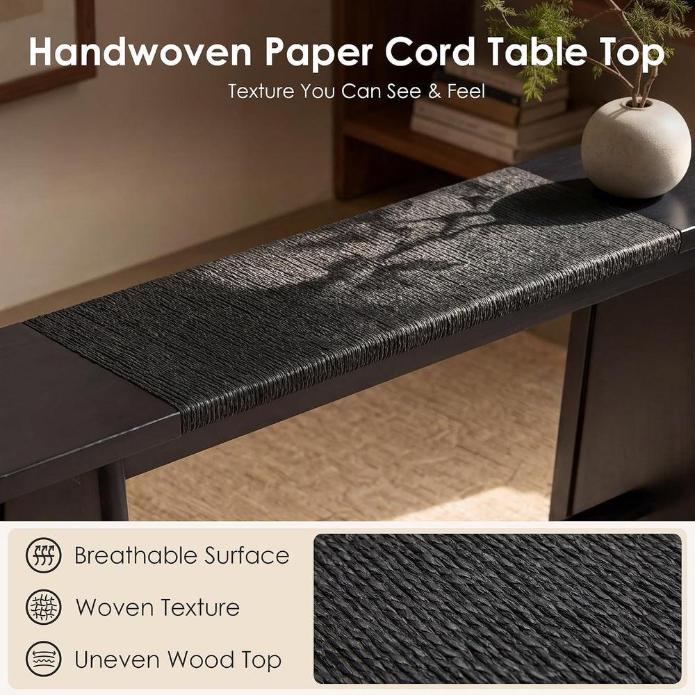 Kmax Entryway Table with Woven Paper Cord Top, Solid Wood Entryway Table for ...