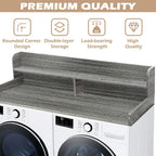 Royxen Laundry Countertop with 2-Tier Shelf Universal Fit, Washer and Dryer Countertop with Storage Space, Shelf Height 11.5 Inches, Solid Wood Core, Eucalyptus
